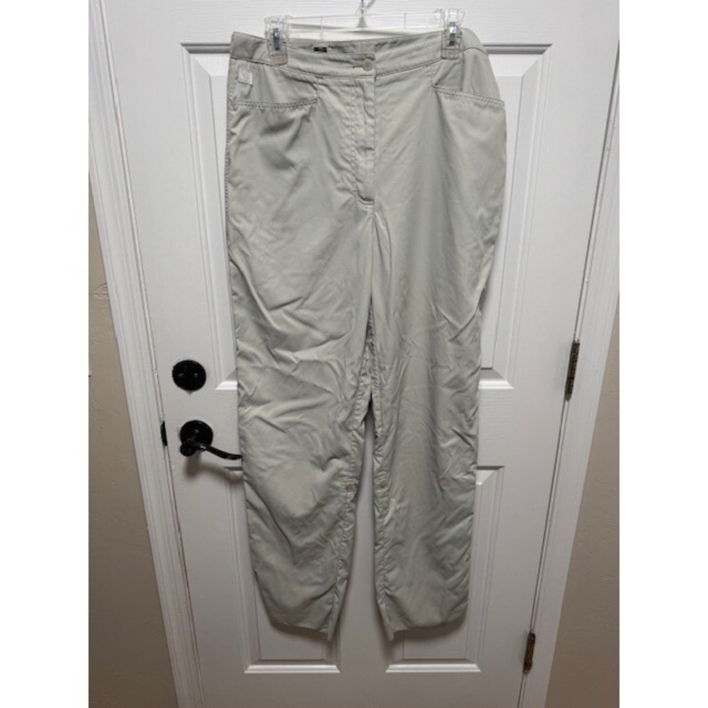 EUC Tilley straight leg adjustable waist straight leg tan trouser pants Size 12